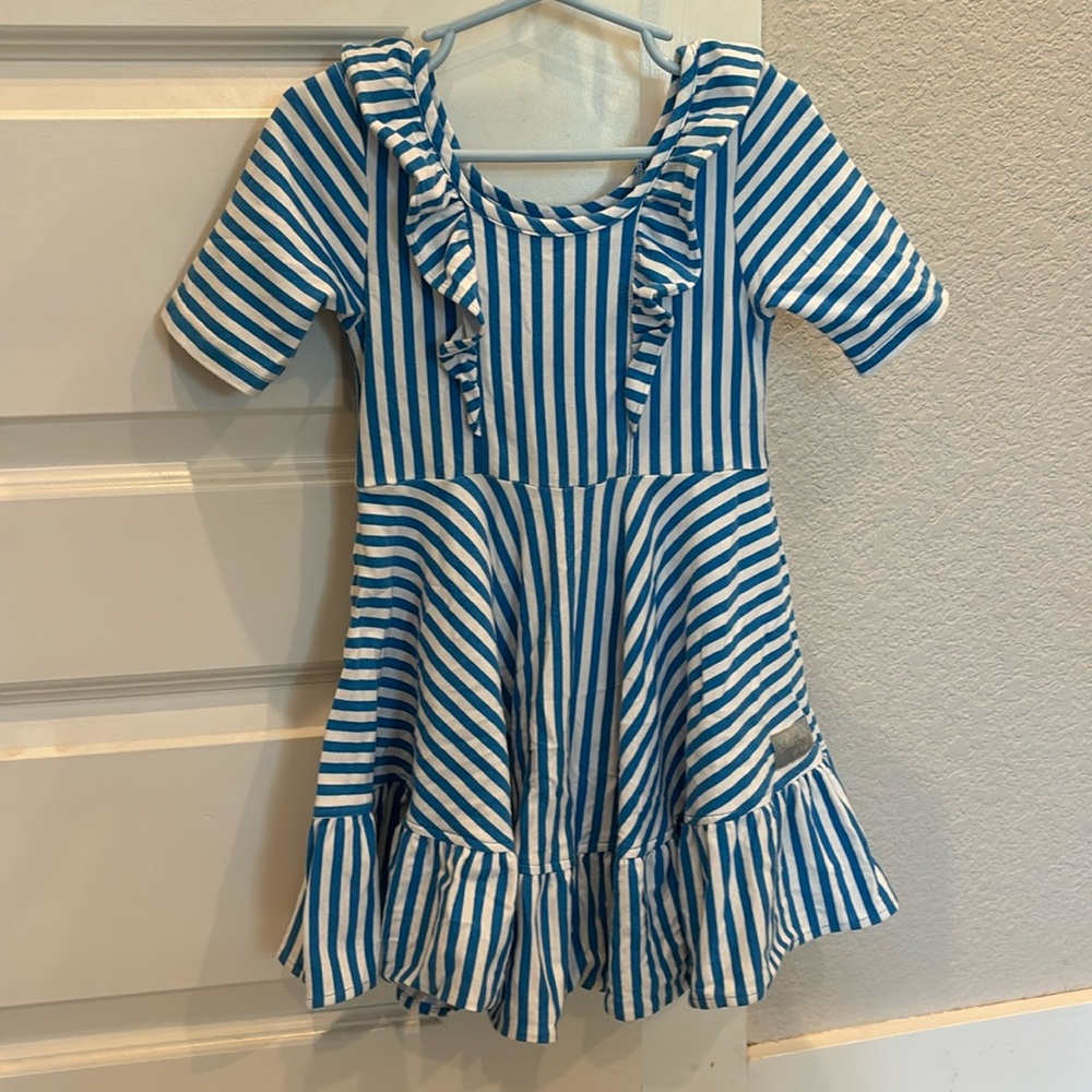 Adorable blue and white stripes jersey cotton dress